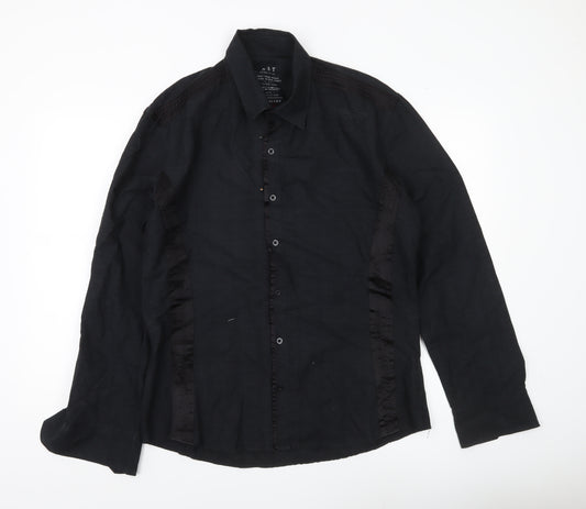 River Island Men's Black Cotton Long Sleeve Dress Shirt Size L