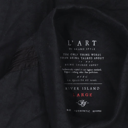 River Island Men's Black Cotton Long Sleeve Dress Shirt Size L