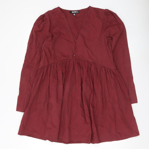 Missguided Women Red Size 12 A-Line Mini Dress Long Sleeve Cotton