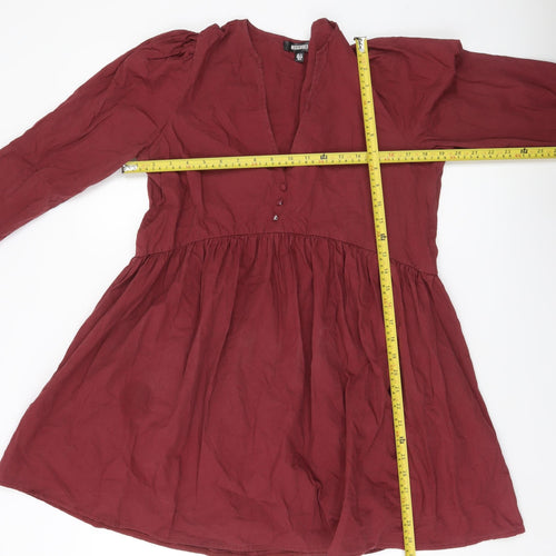 Missguided Women Red Size 12 A-Line Mini Dress Long Sleeve Cotton
