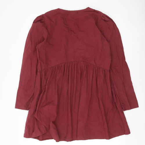 Missguided Women Red Size 12 A-Line Mini Dress Long Sleeve Cotton