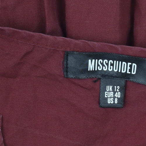 Missguided Women Red Size 12 A-Line Mini Dress Long Sleeve Cotton