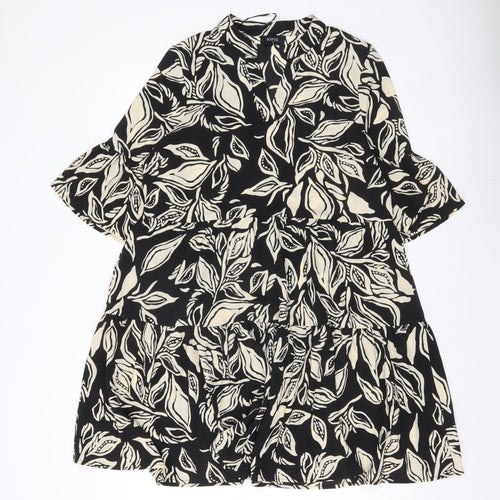 Klass Women’s Black Knee Length Shift Dress Size 10 Floral Bell Sleeve