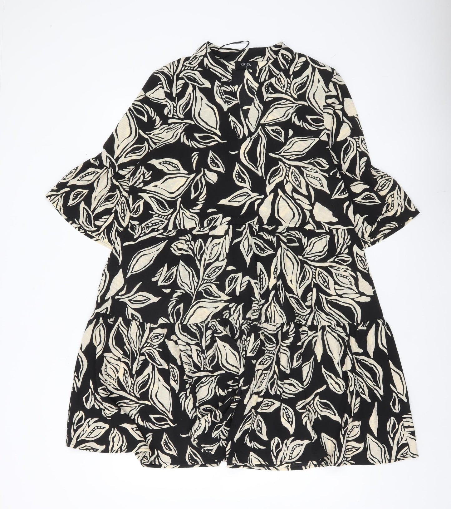 Klass Women’s Black Knee Length Shift Dress Size 10 Floral Bell Sleeve