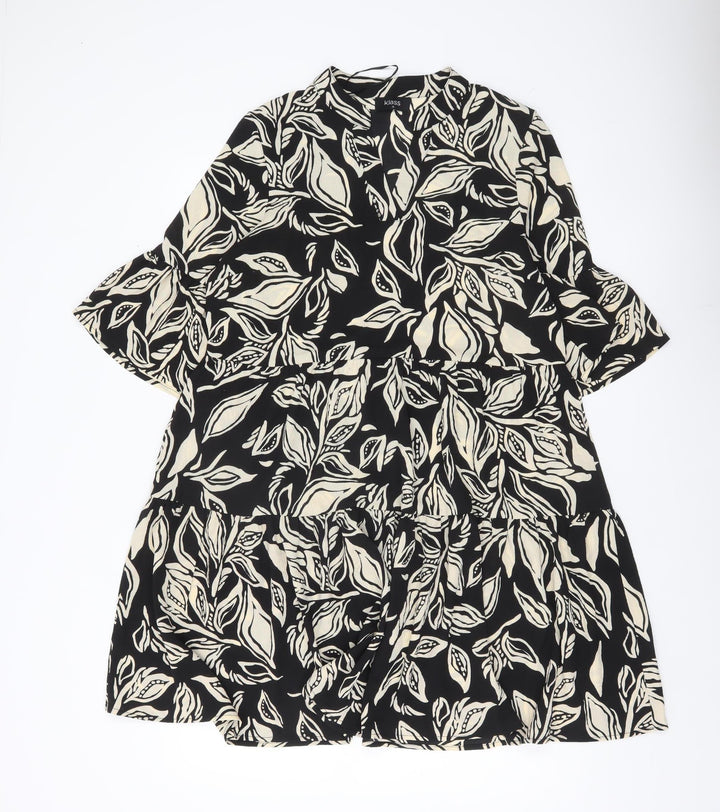 Klass Women’s Black Knee Length Shift Dress Size 10 Floral Bell Sleeve