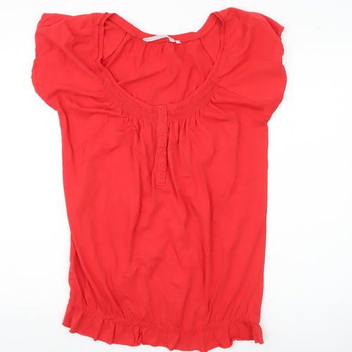Red Herring Women’s Red Cotton Tunic Blouse Size 10 Scoop Neck