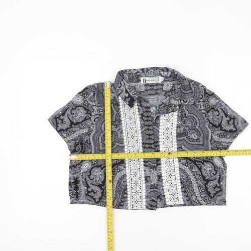 Hearts & Bows Womens Black Paisley Crochet Blouse M Cropped Short Sleeve
