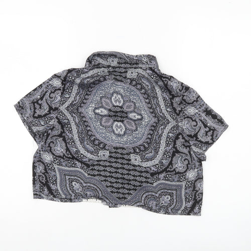 Hearts & Bows Womens Black Paisley Crochet Blouse M Cropped Short Sleeve