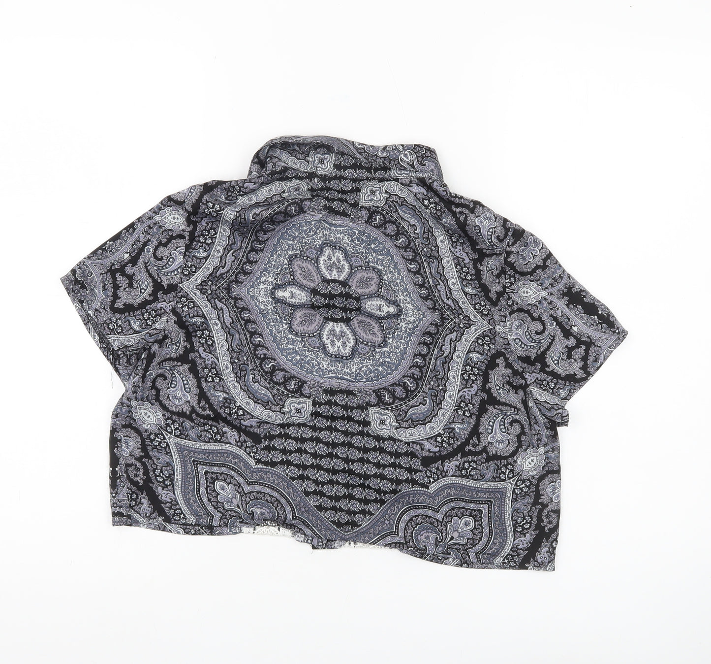 Hearts & Bows Womens Black Paisley Crochet Blouse M Cropped Short Sleeve