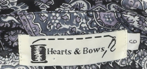 Hearts & Bows Womens Black Paisley Crochet Blouse M Cropped Short Sleeve