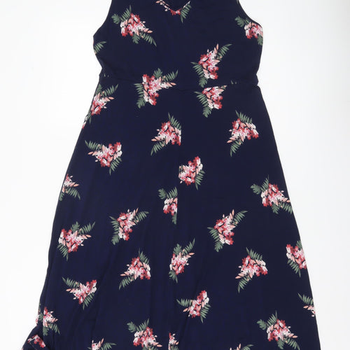 Croft & Barrow Womens Blue Floral A-Line V-Neck Knee Dress Size 12