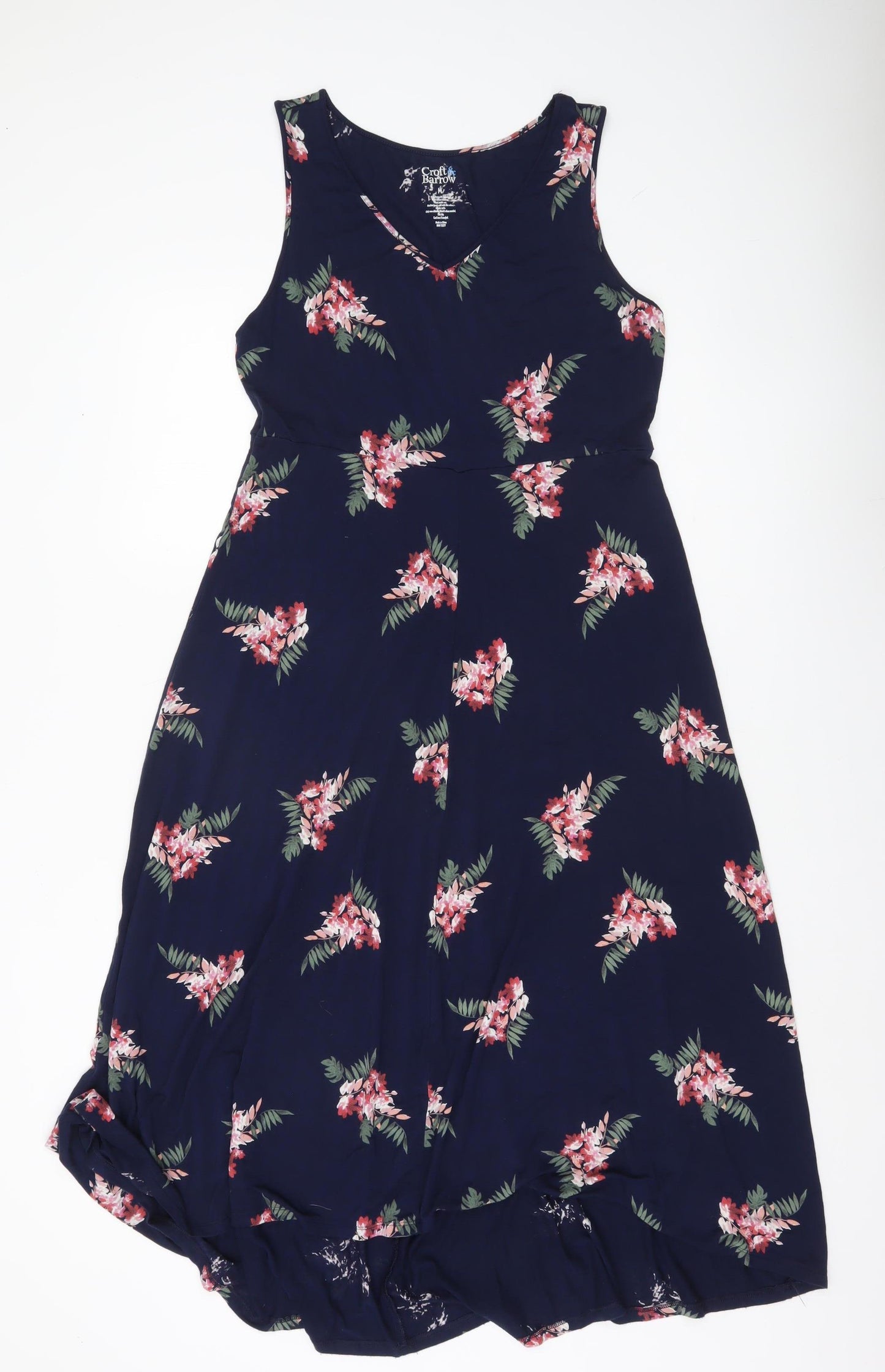 Croft & Barrow Womens Blue Floral A-Line V-Neck Knee Dress Size 12