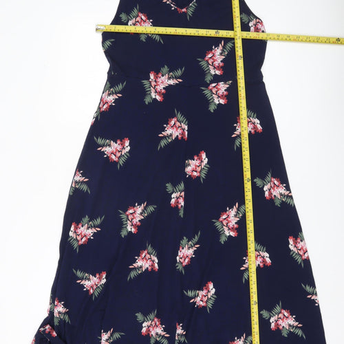 Croft & Barrow Womens Blue Floral A-Line V-Neck Knee Dress Size 12