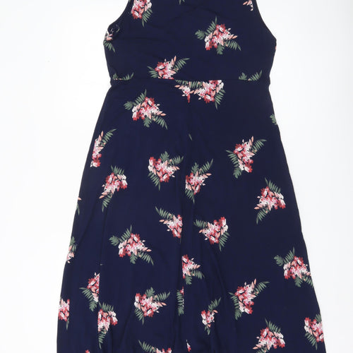 Croft & Barrow Womens Blue Floral A-Line V-Neck Knee Dress Size 12