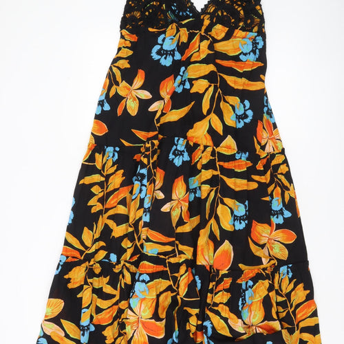 River Island Womens Black Floral Cotton Slip Dress M V-Neck