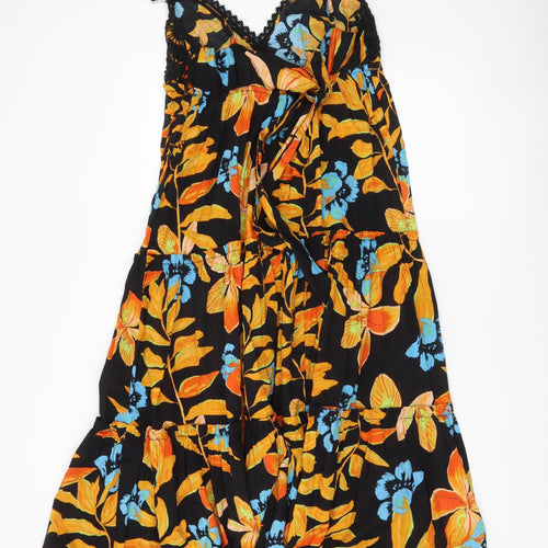 River Island Womens Black Floral Cotton Slip Dress M V-Neck