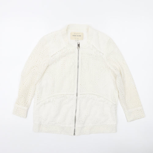River Island Women White Lace Tunic Top Size 6 Zip Detail
