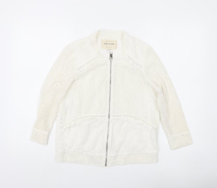 River Island Women White Lace Tunic Top Size 6 Zip Detail