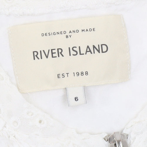 River Island Women White Lace Tunic Top Size 6 Zip Detail