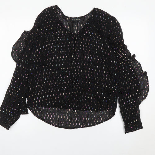 Phase Eight Womens Black Sheer Ruffle Blouse UK 10