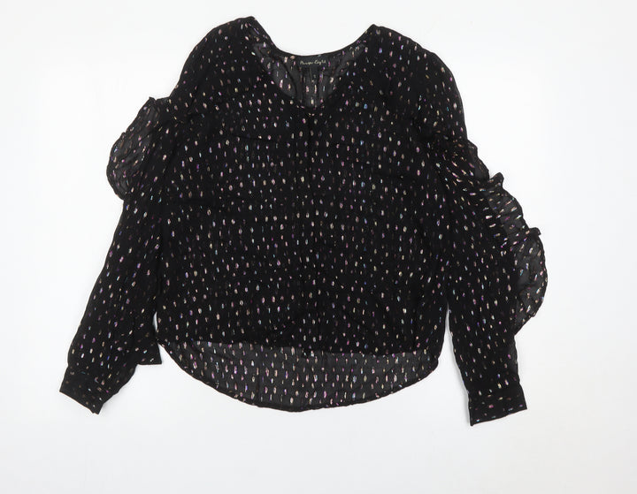 Phase Eight Womens Black Sheer Ruffle Blouse UK 10