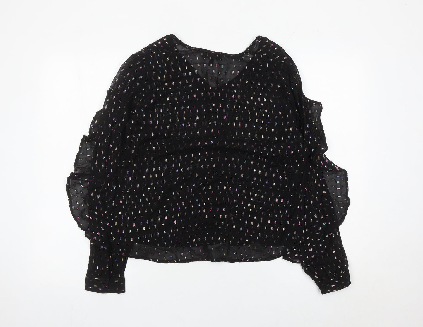 Phase Eight Womens Black Sheer Ruffle Blouse UK 10