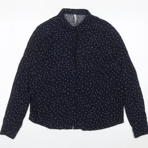 Bershka Womens Blue Polka Dot Button-Up Shirt Size M Long Sleeve