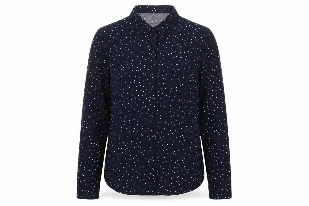 Bershka Womens Blue Polka Dot Button-Up Shirt Size M Long Sleeve