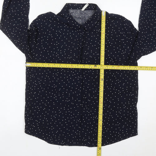 Bershka Womens Blue Polka Dot Button-Up Shirt Size M Long Sleeve