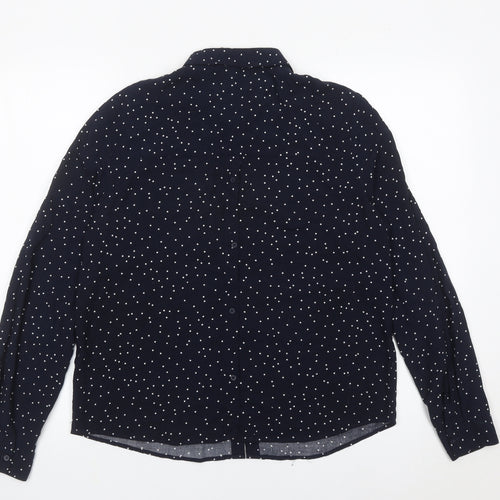 Bershka Womens Blue Polka Dot Button-Up Shirt Size M Long Sleeve