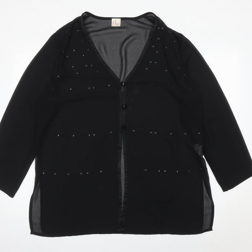 Elvi Women’s Black Beaded Tunic Blouse Size 16 V-Neck 3/4 Sleeve