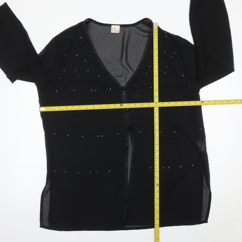 Elvi Women’s Black Beaded Tunic Blouse Size 16 V-Neck 3/4 Sleeve
