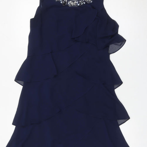 Gina Bacconi Women’s Blue Size 12 Beaded Chiffon Shift Dress