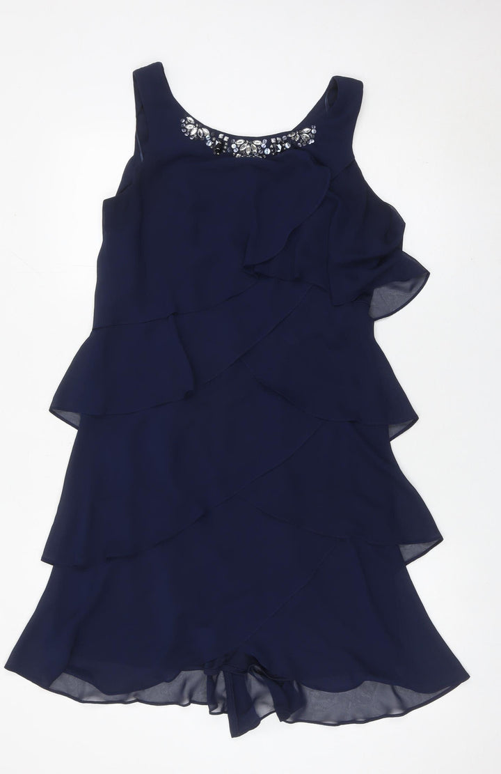 Gina Bacconi Women’s Blue Size 12 Beaded Chiffon Shift Dress