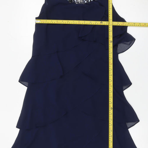 Gina Bacconi Women’s Blue Size 12 Beaded Chiffon Shift Dress