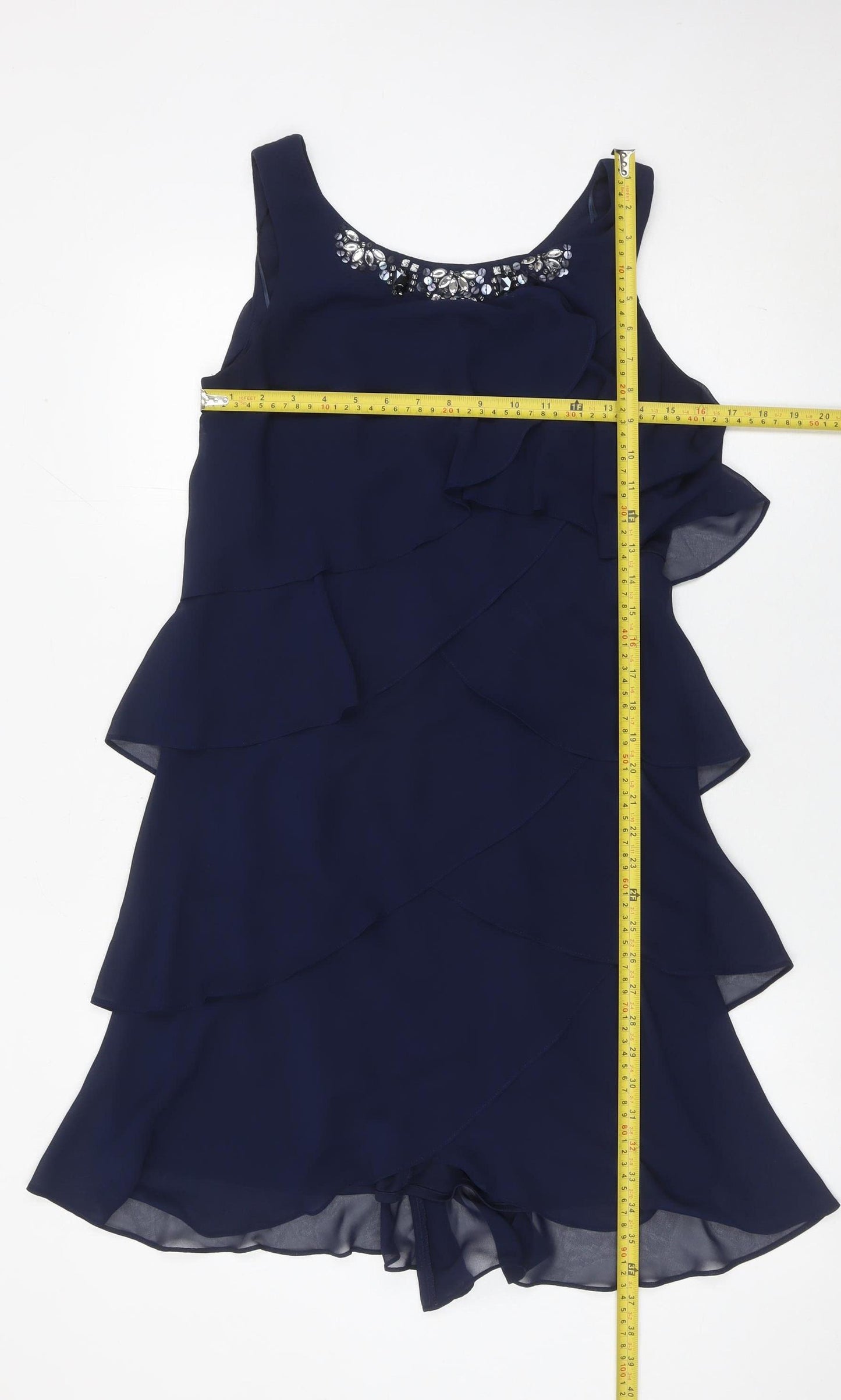 Gina Bacconi Women’s Blue Size 12 Beaded Chiffon Shift Dress