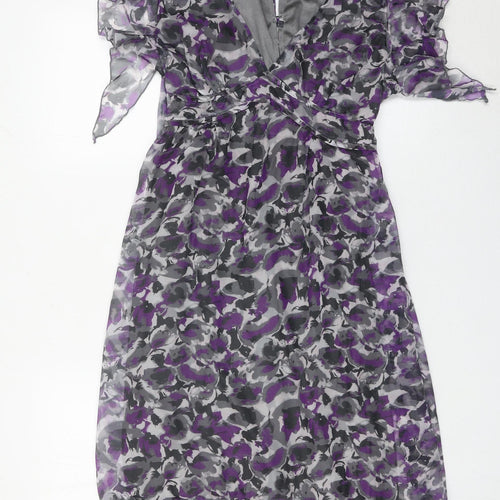 Sodamix Womens Purple Floral Chiffon Wrap Dress Size 12