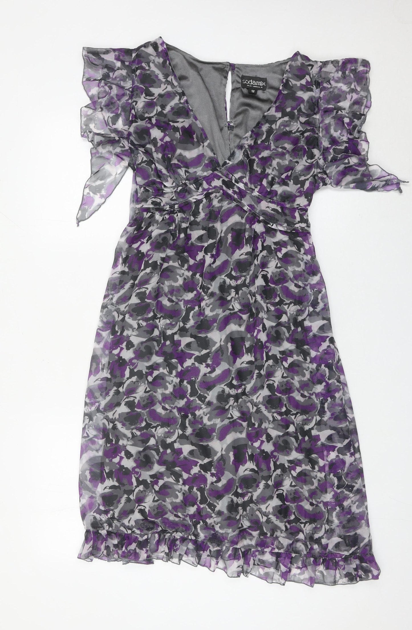 Sodamix Womens Purple Floral Chiffon Wrap Dress Size 12