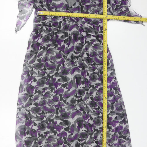 Sodamix Womens Purple Floral Chiffon Wrap Dress Size 12