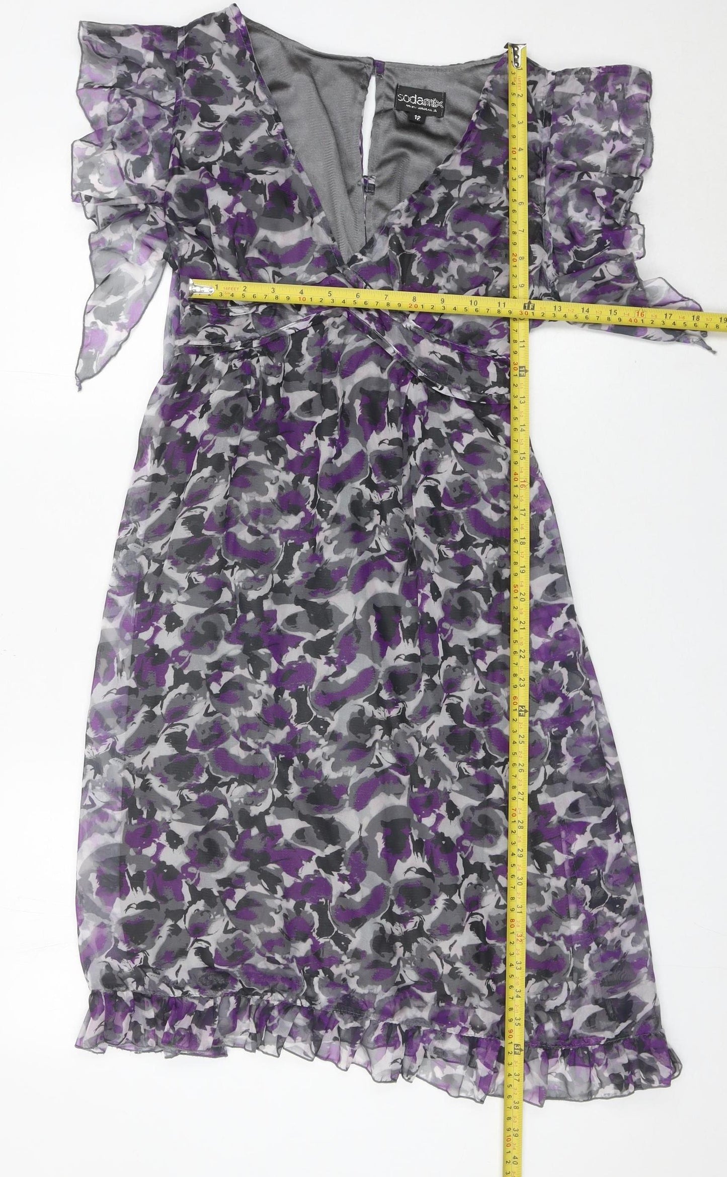 Sodamix Womens Purple Floral Chiffon Wrap Dress Size 12