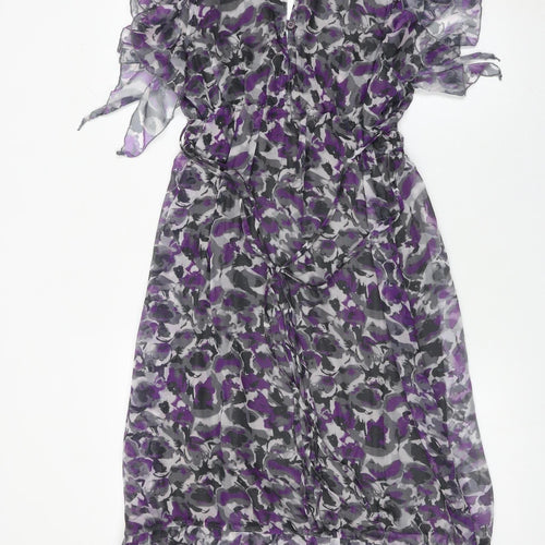 Sodamix Womens Purple Floral Chiffon Wrap Dress Size 12