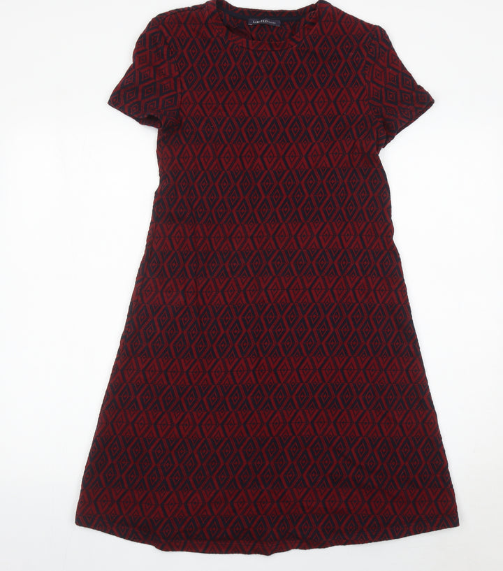 Marks and Spencer Women Red Geometric Cotton Shift Dress UK 6