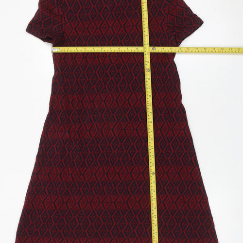 Marks and Spencer Women Red Geometric Cotton Shift Dress UK 6