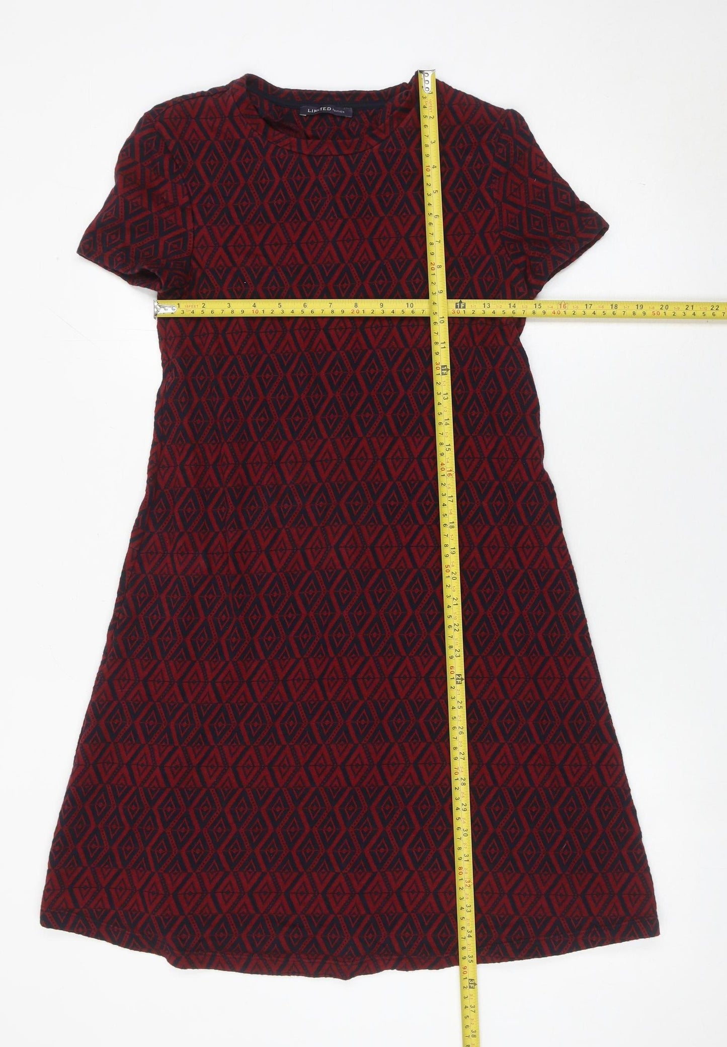 Marks and Spencer Women Red Geometric Cotton Shift Dress UK 6
