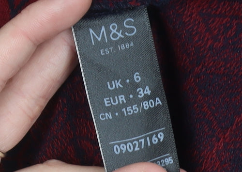 Marks and Spencer Women Red Geometric Cotton Shift Dress UK 6