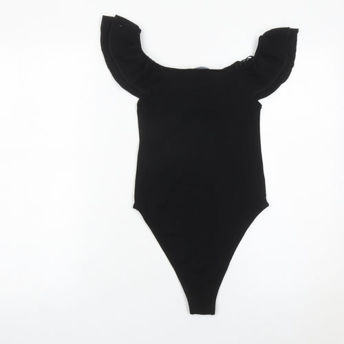 Zara Women Black Off Shoulder Ruffle Bodysuit Size S