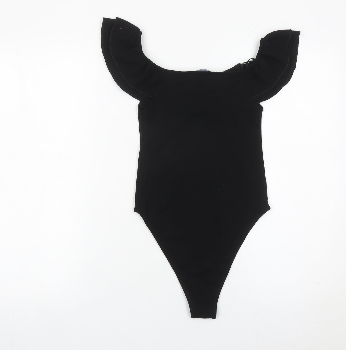 Zara Women Black Off Shoulder Ruffle Bodysuit Size S