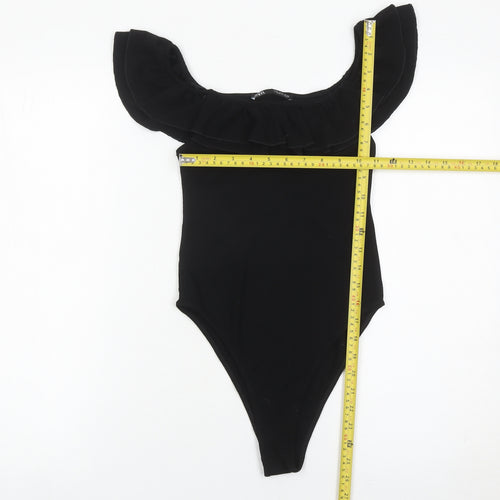 Zara Women Black Off Shoulder Ruffle Bodysuit Size S