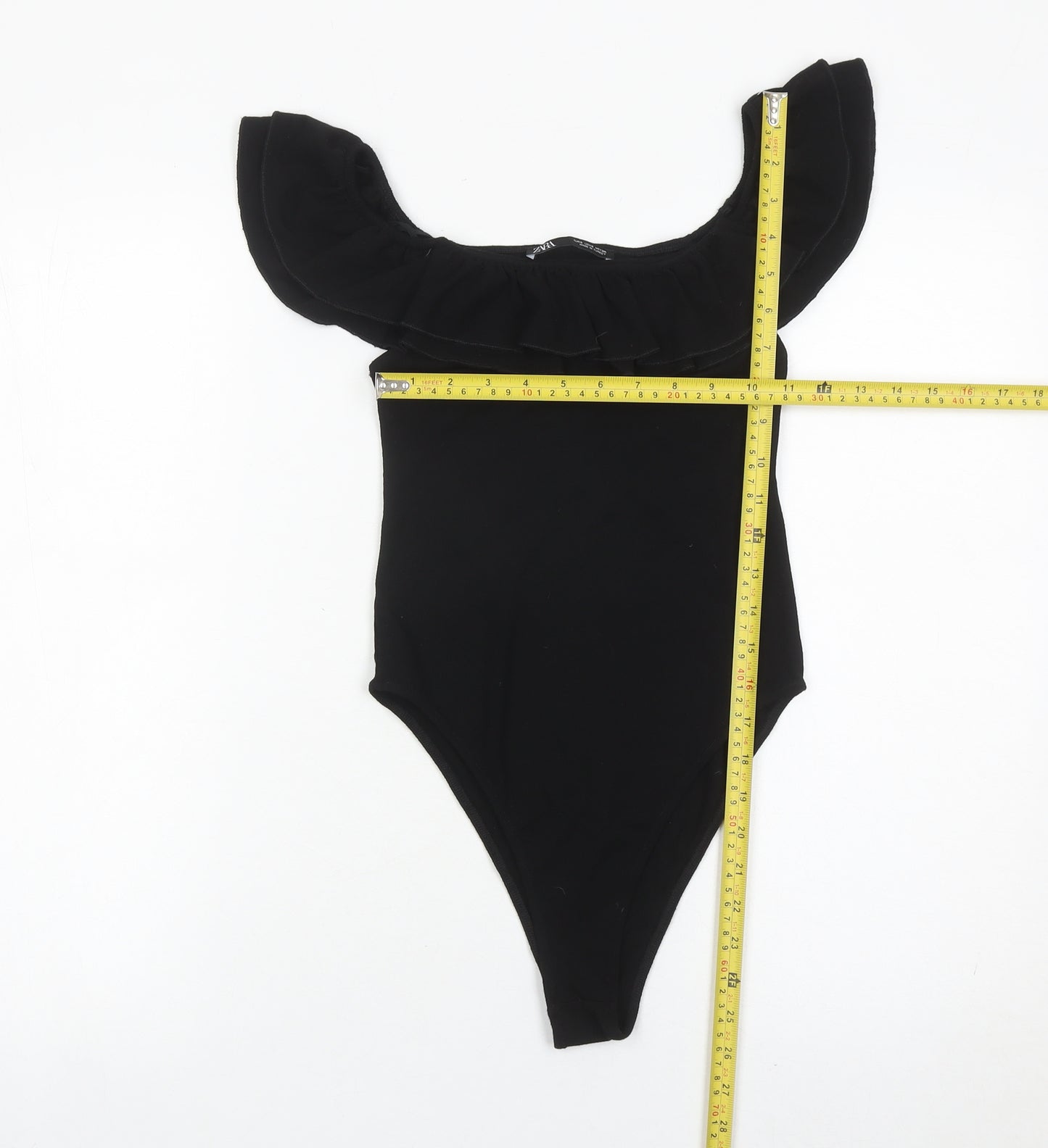 Zara Women Black Off Shoulder Ruffle Bodysuit Size S