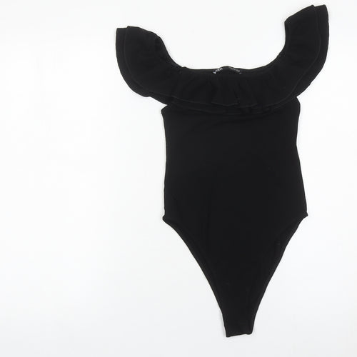 Zara Women Black Off Shoulder Ruffle Bodysuit Size S